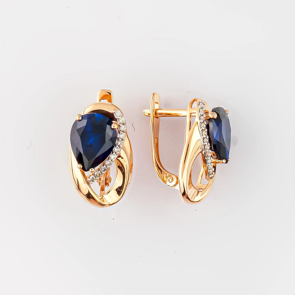 Серьги с сапфиром синтетическим из красного золота 585 пробы