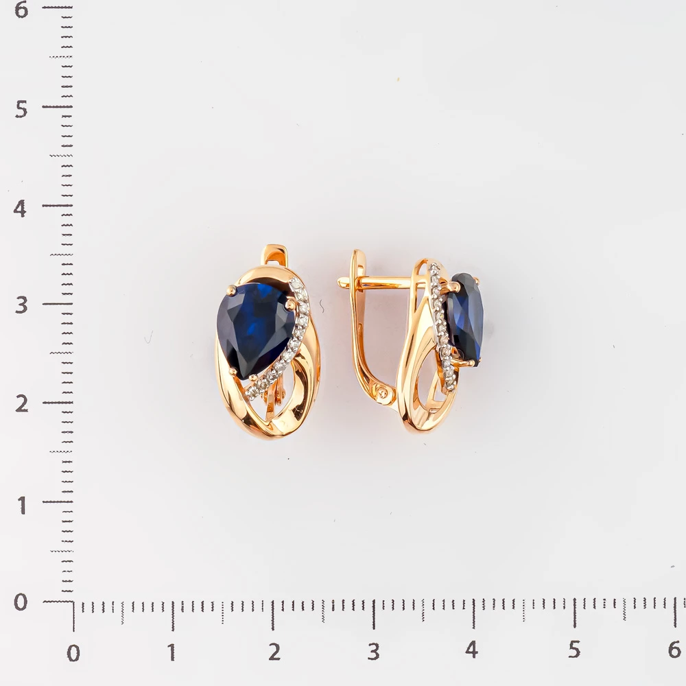 Серьги с сапфиром синтетическим из красного золота 585 пробы