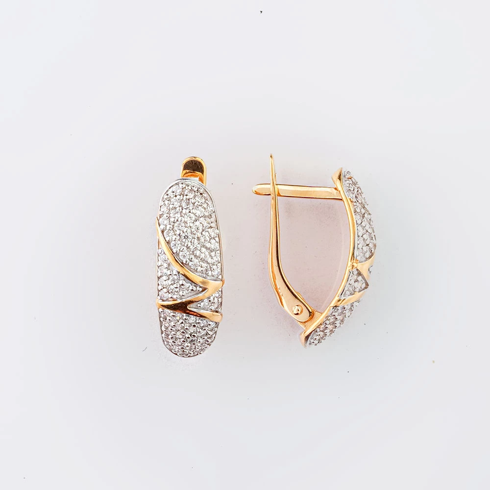 Серьги с фианитом из красного золота 585 пробы