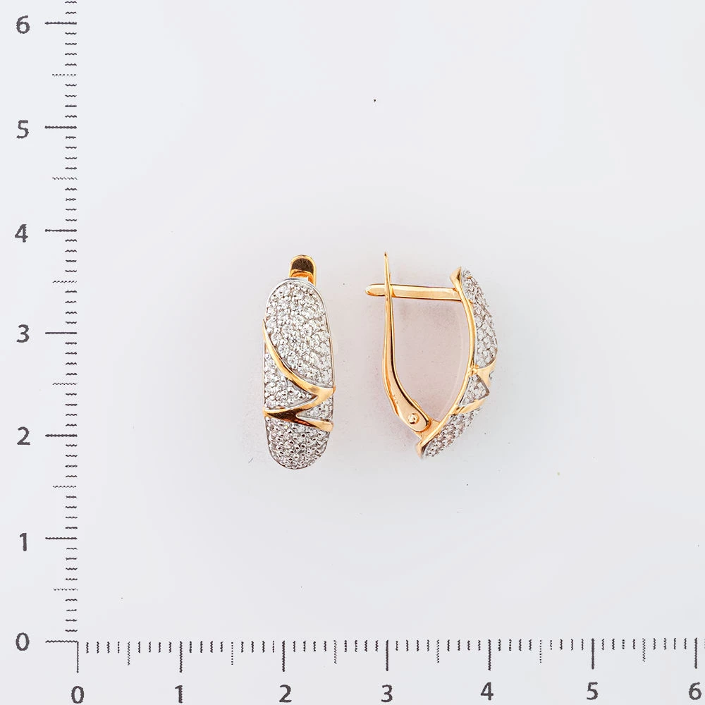 Серьги с фианитом из красного золота 585 пробы