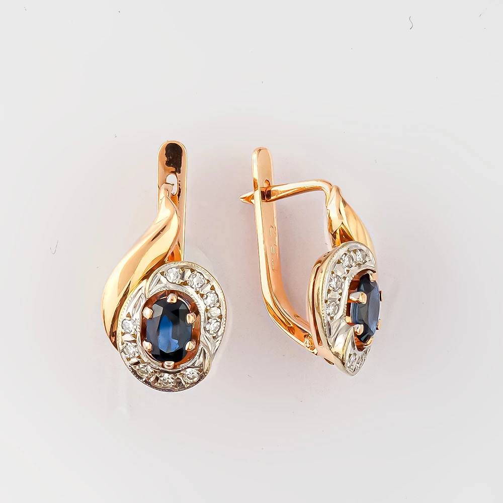 Серьги с сапфиром из красного золота 585 пробы