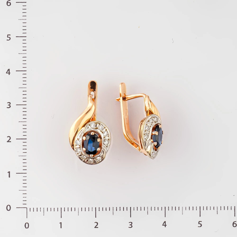 Серьги с сапфиром из красного золота 585 пробы