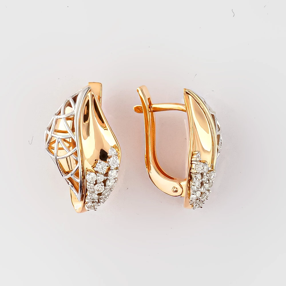 Серьги с бриллиантом из красного золота 585 пробы