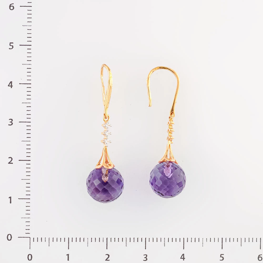 Серьги с фианитом из красного золота 585 пробы