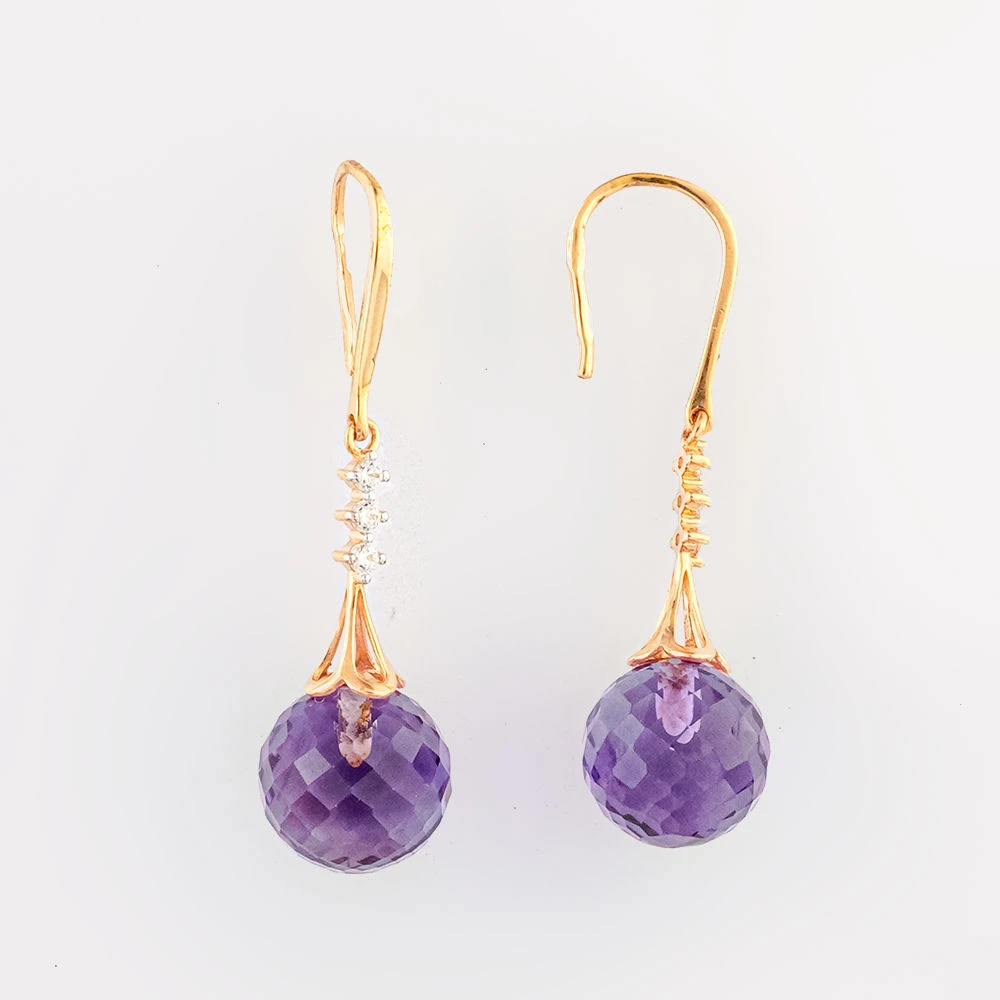 Серьги с фианитом из красного золота 585 пробы