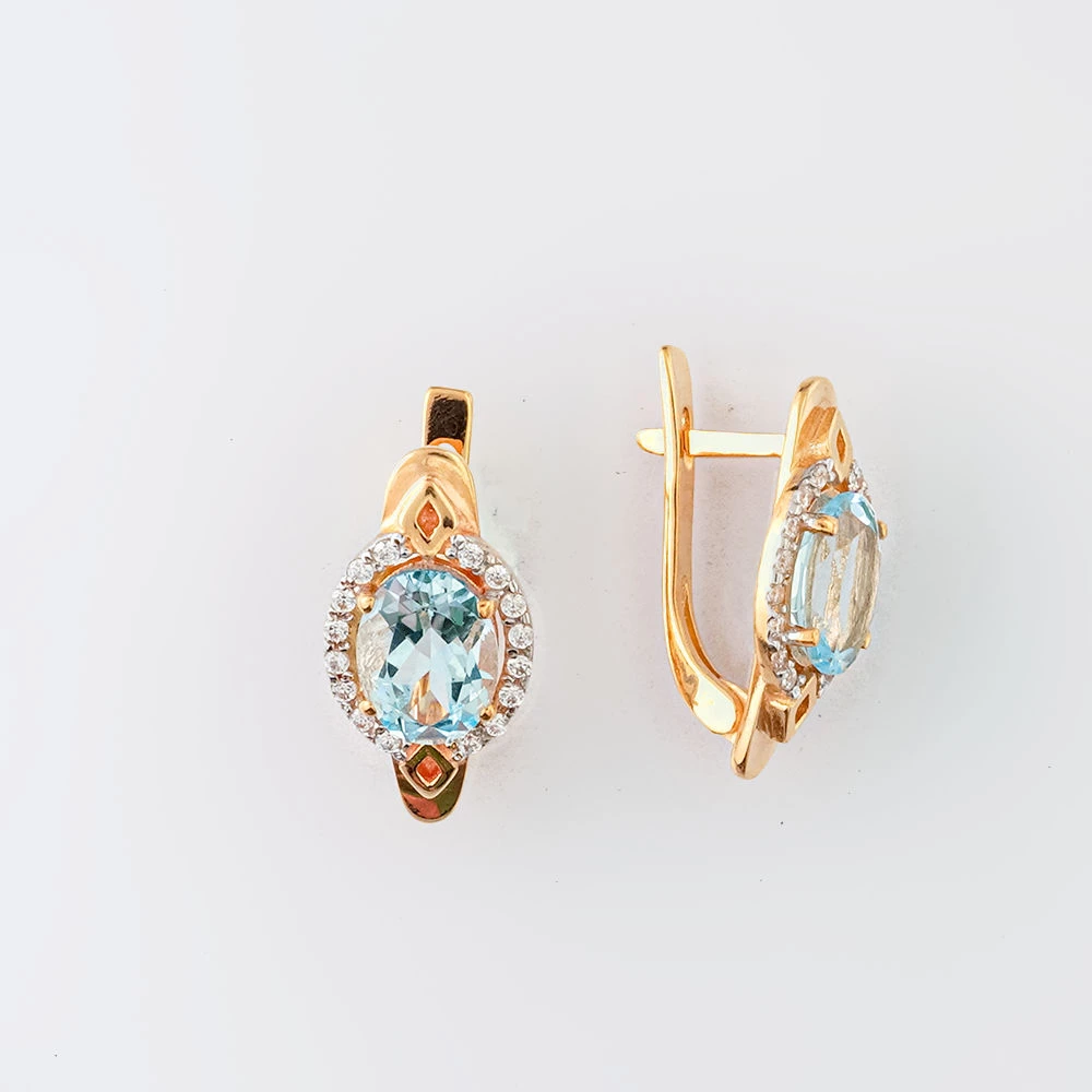 Серьги с топазом из красного золота 585 пробы