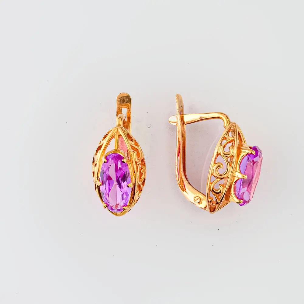 Серьги с фианитом из красного золота 585 пробы 1