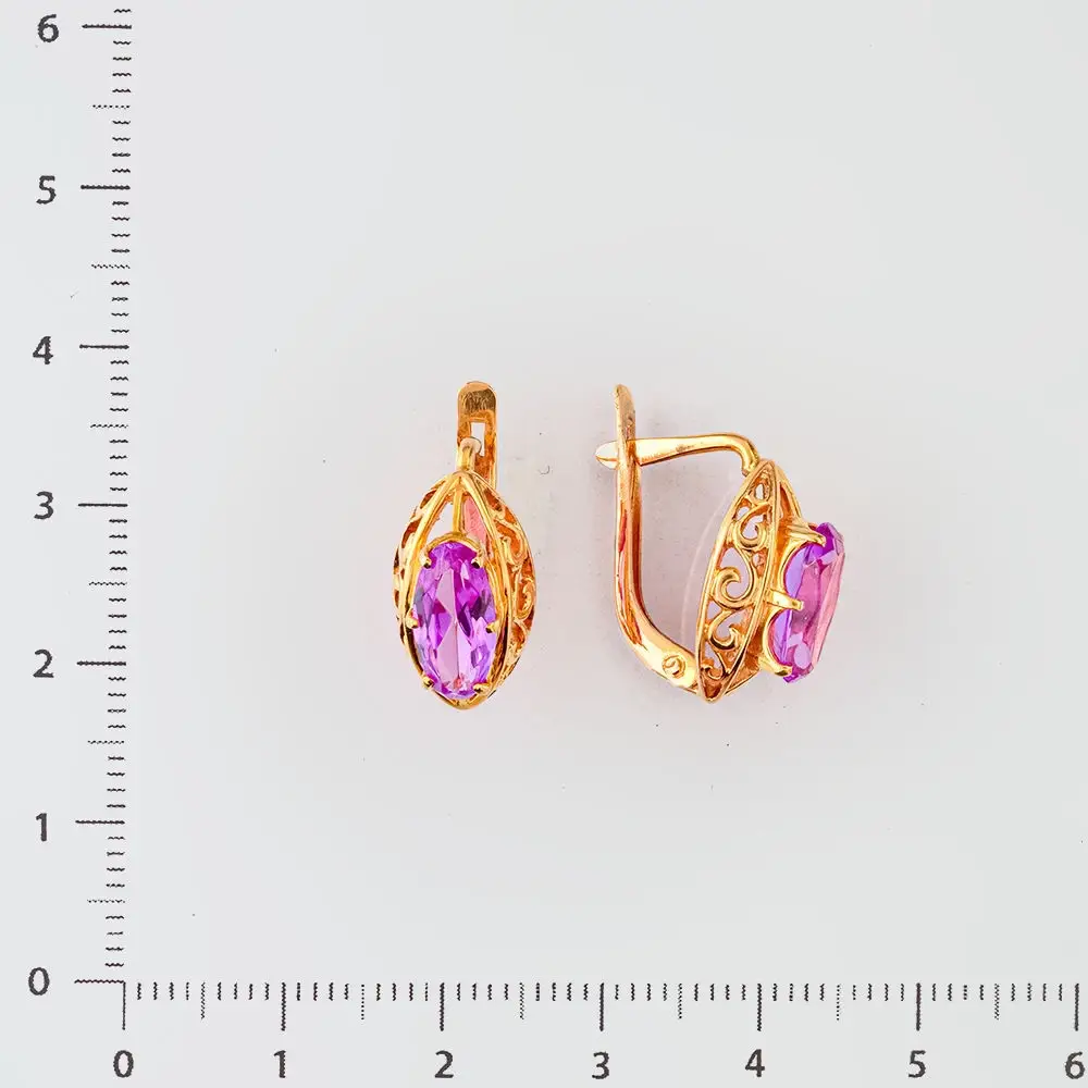 Серьги с фианитом из красного золота 585 пробы 2