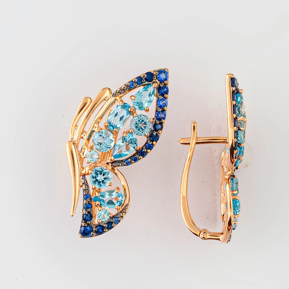 Серьги с топазом из красного золота 585 пробы