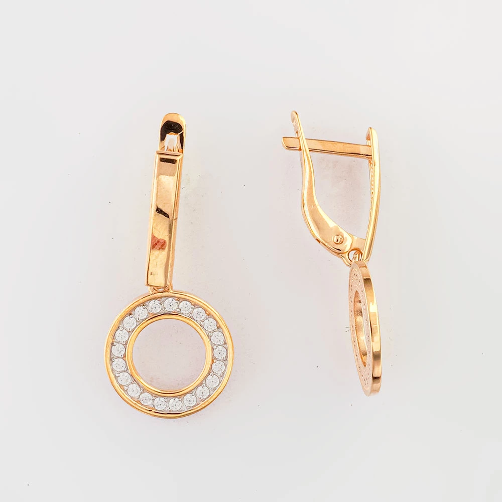 Серьги с фианитом из красного золота 585 пробы