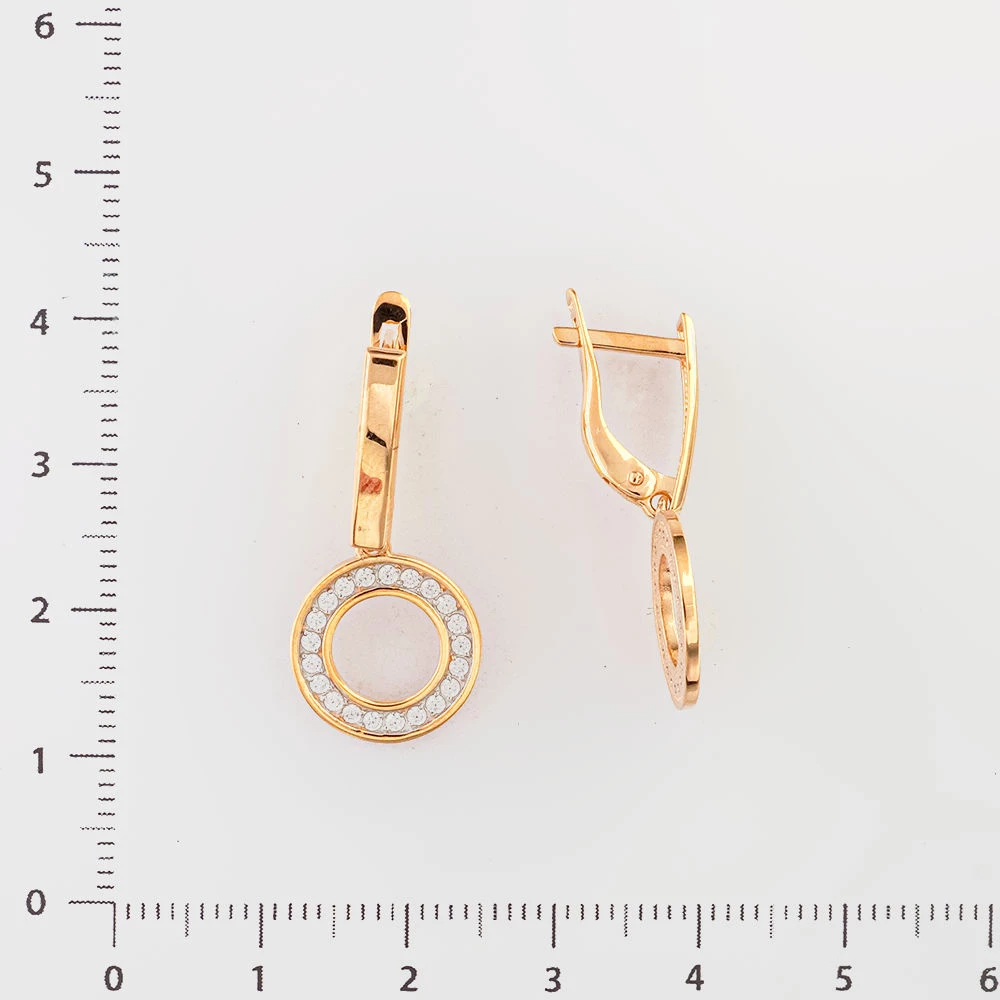 Серьги с фианитом из красного золота 585 пробы