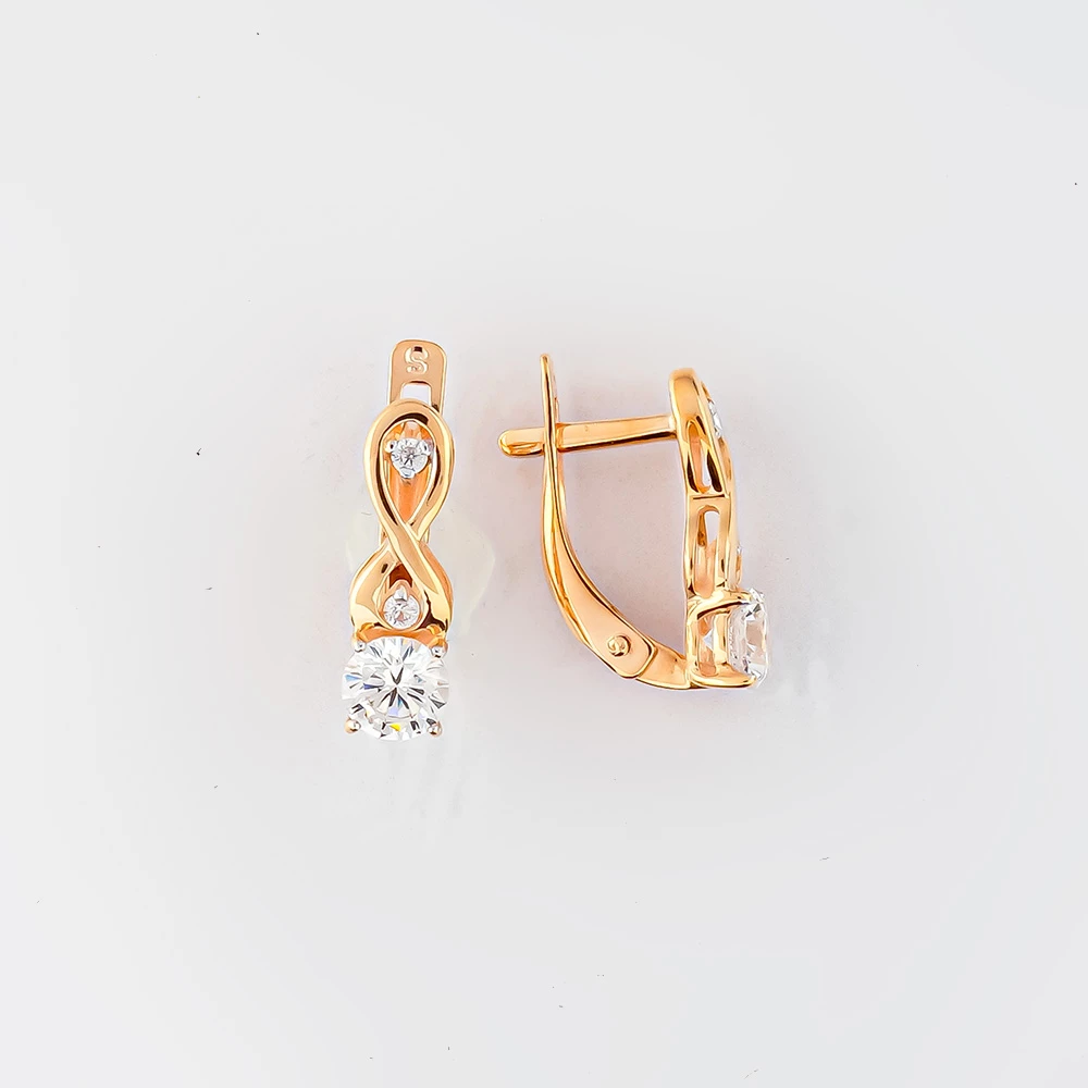 Серьги с фианитом из красного золота 585 пробы