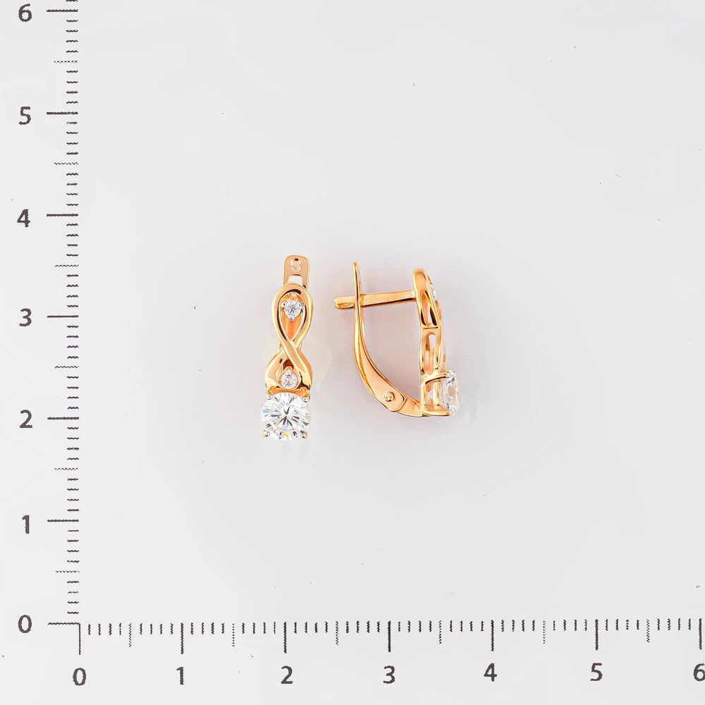 Серьги с фианитом из красного золота 585 пробы