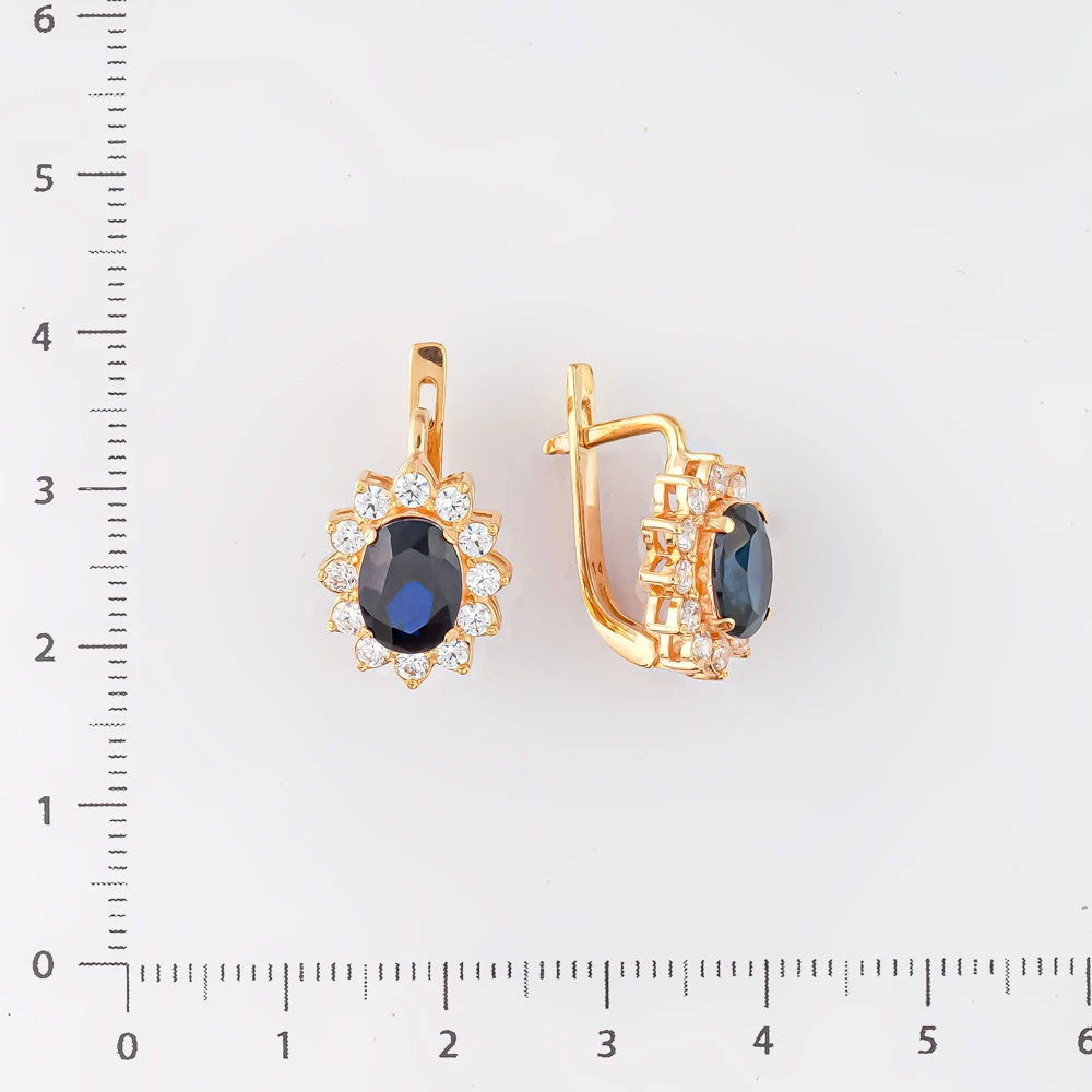 Серьги с сапфиром синтетическим из красного золота 585 пробы