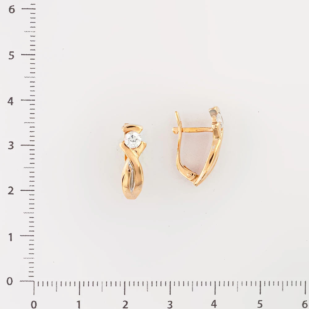 Серьги с фианитом из красного золота 585 пробы