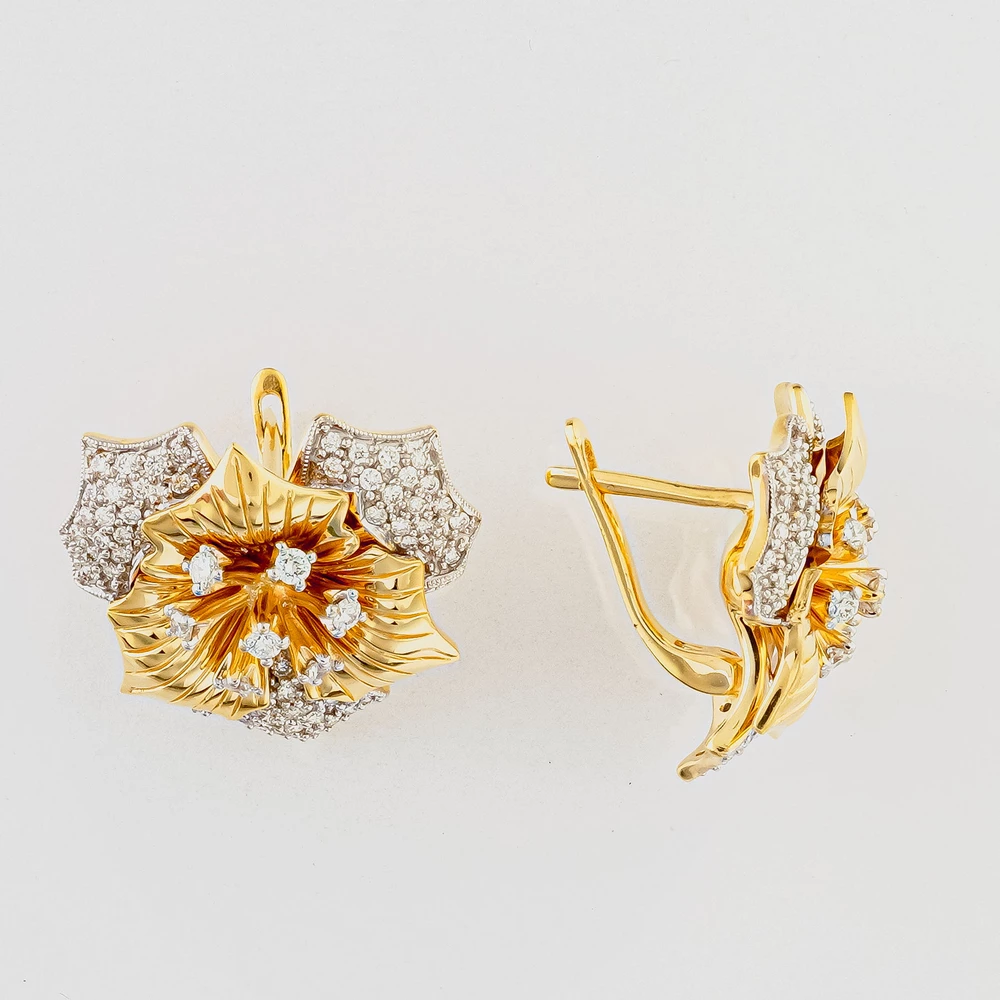 Серьги с бриллиантом из желтого золота 585 пробы