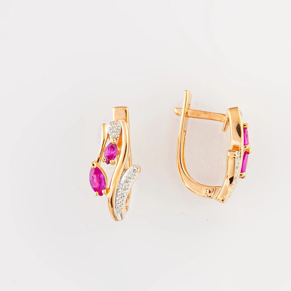 Серьги с рубином из красного золота 585 пробы