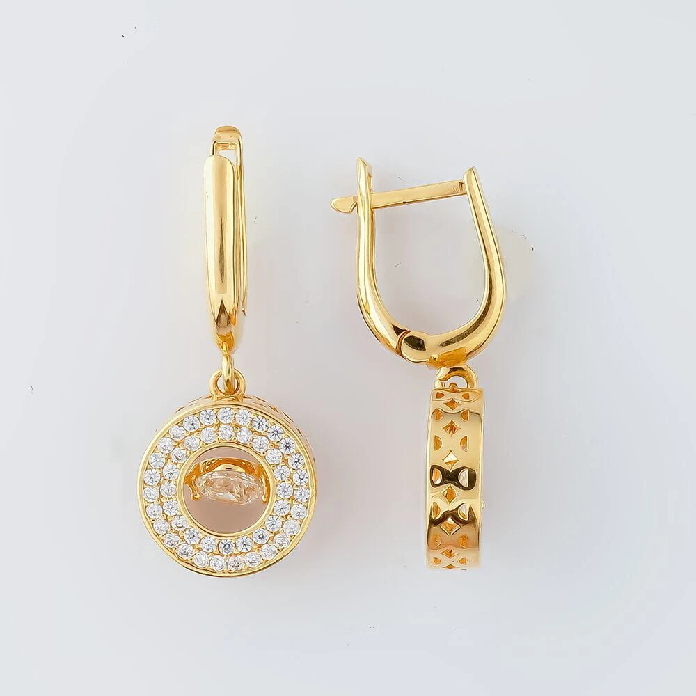 Серьги с фианитом из желтого золота 585 пробы