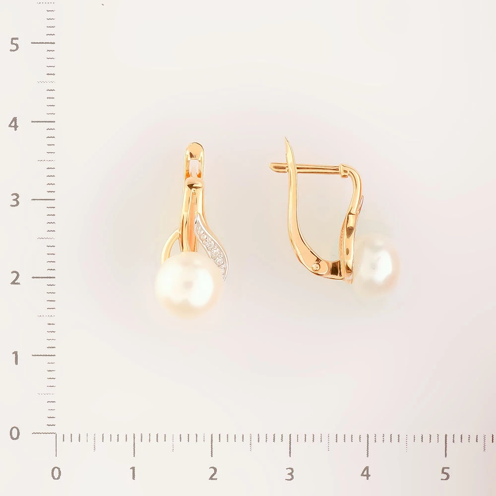 Серьги с культивированным жемчугом из красного золота 585 пробы