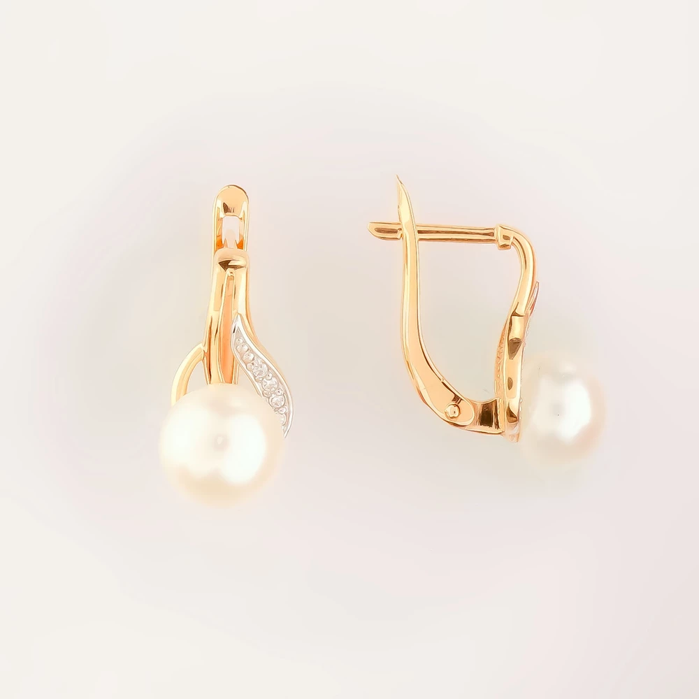 Серьги с культивированным жемчугом из красного золота 585 пробы