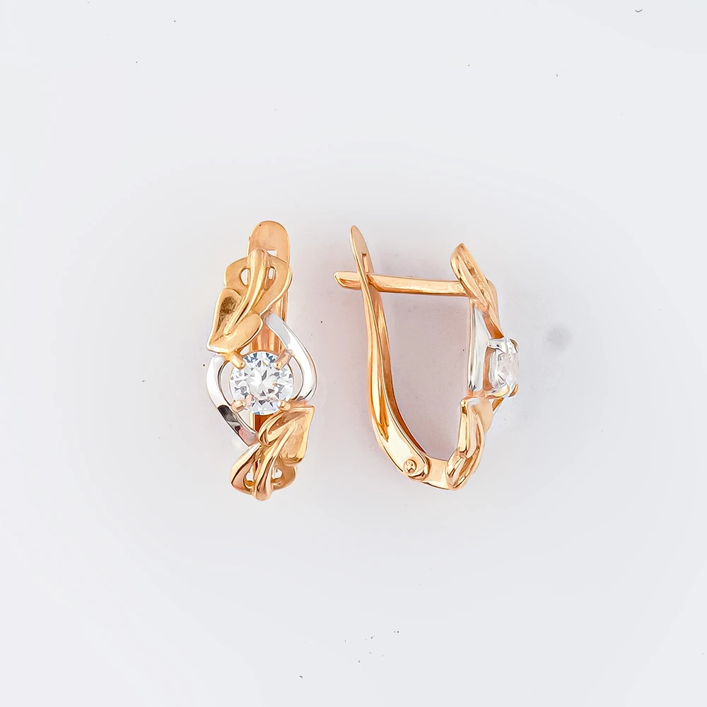 Серьги с фианитом из красного золота 585 пробы