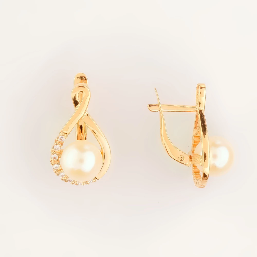 Серьги с культивированным жемчугом из красного золота 585 пробы