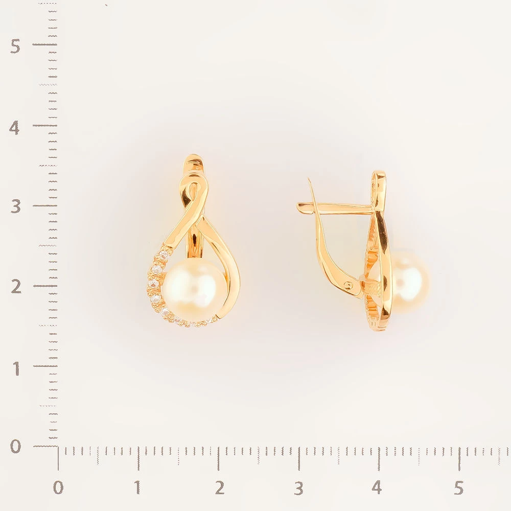 Серьги с культивированным жемчугом из красного золота 585 пробы