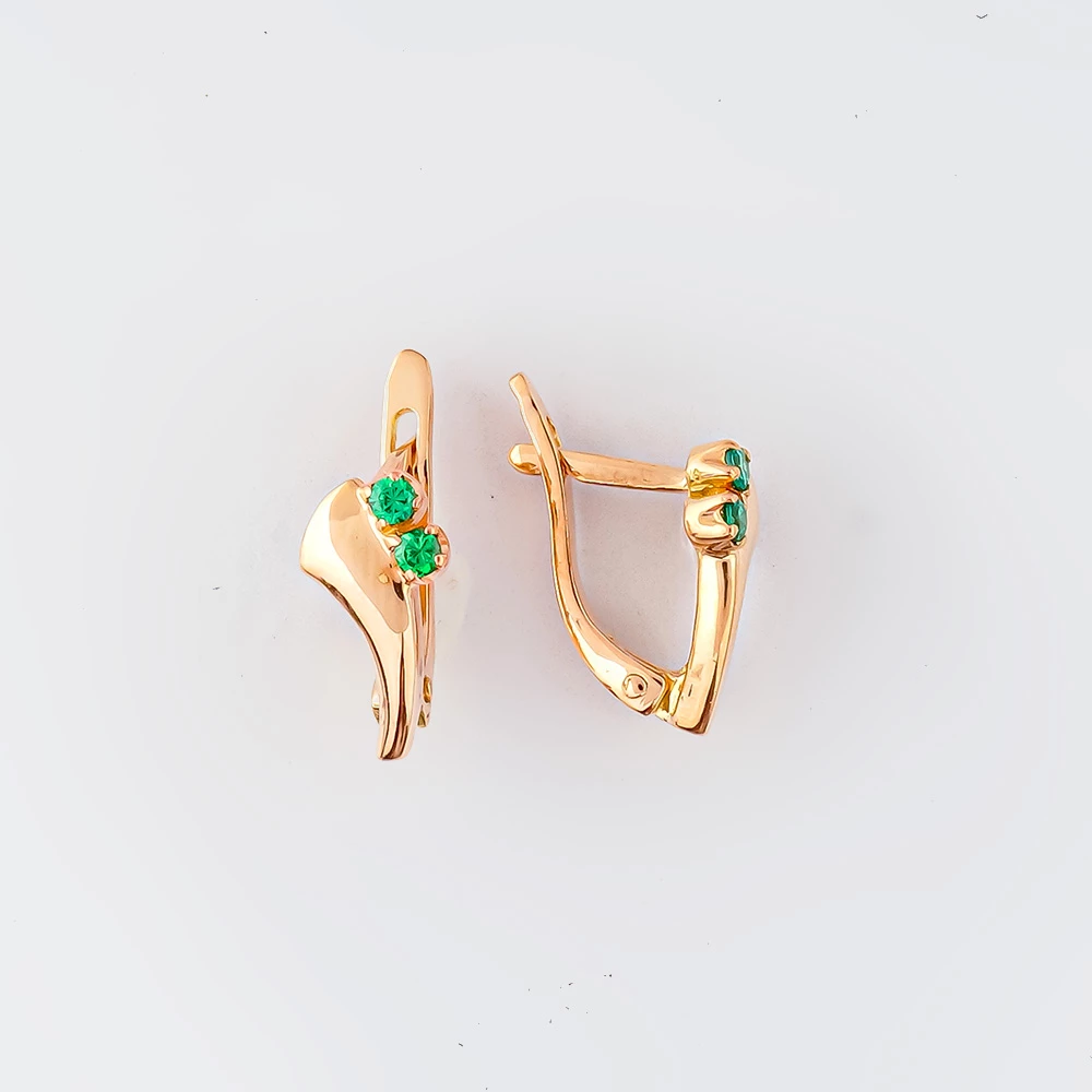 Серьги с фианитом из красного золота 585 пробы