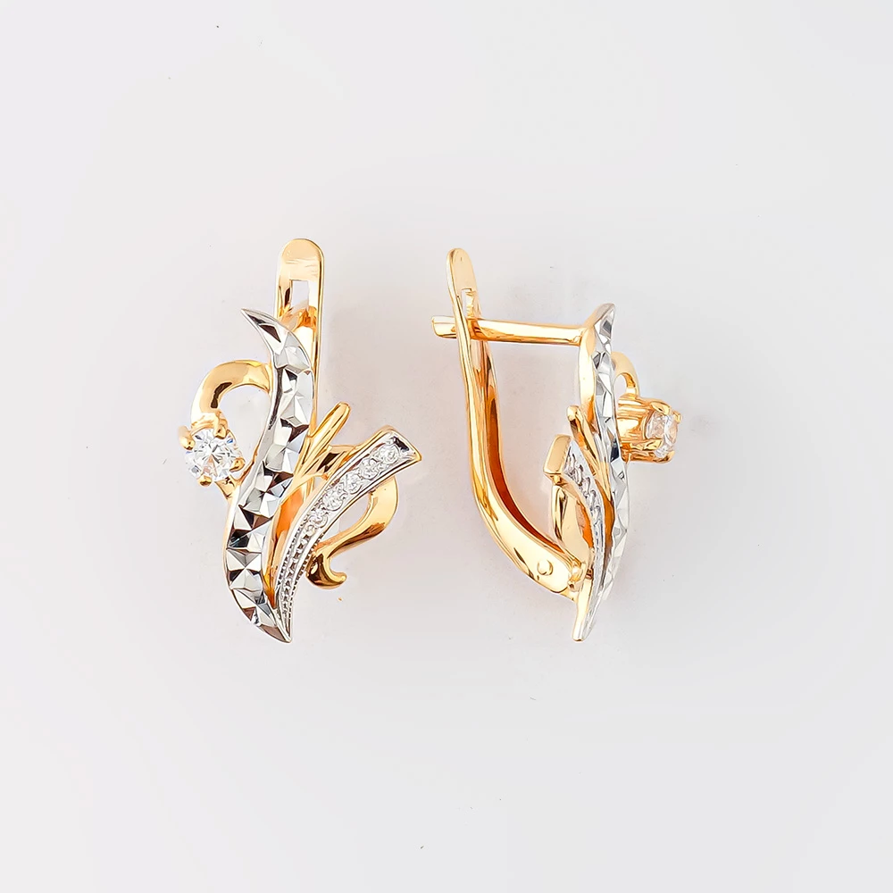 Серьги с фианитом из красного золота 585 пробы