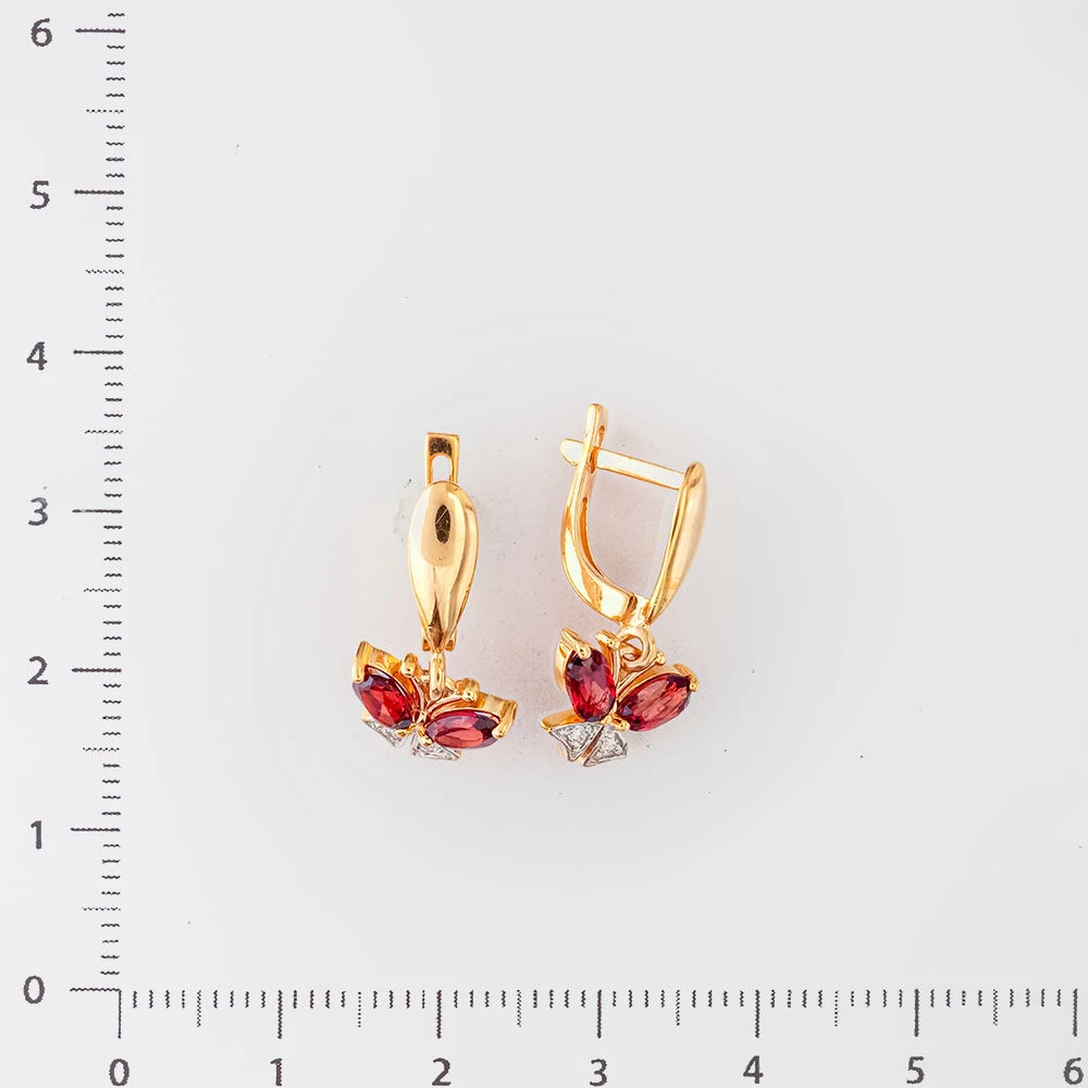 Серьги с гранатом из красного золота 585 пробы