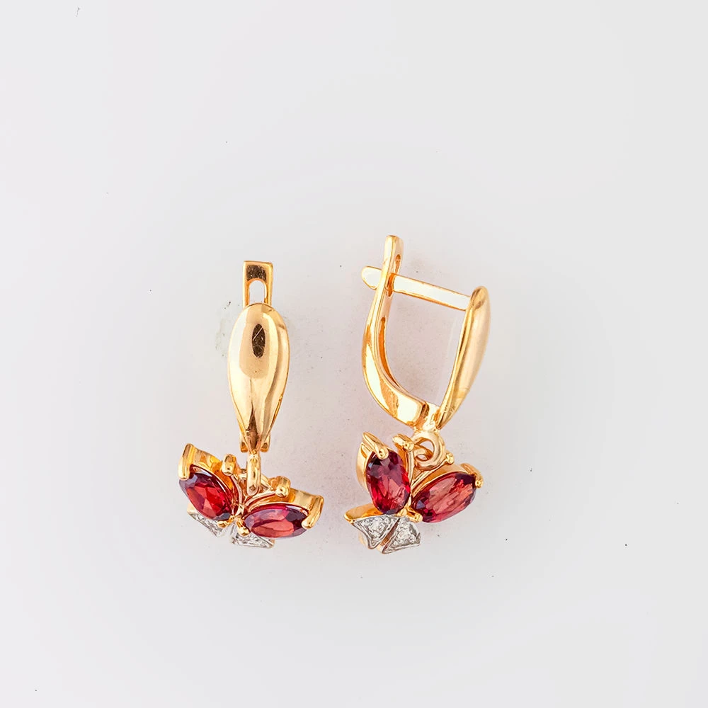 Серьги с гранатом из красного золота 585 пробы