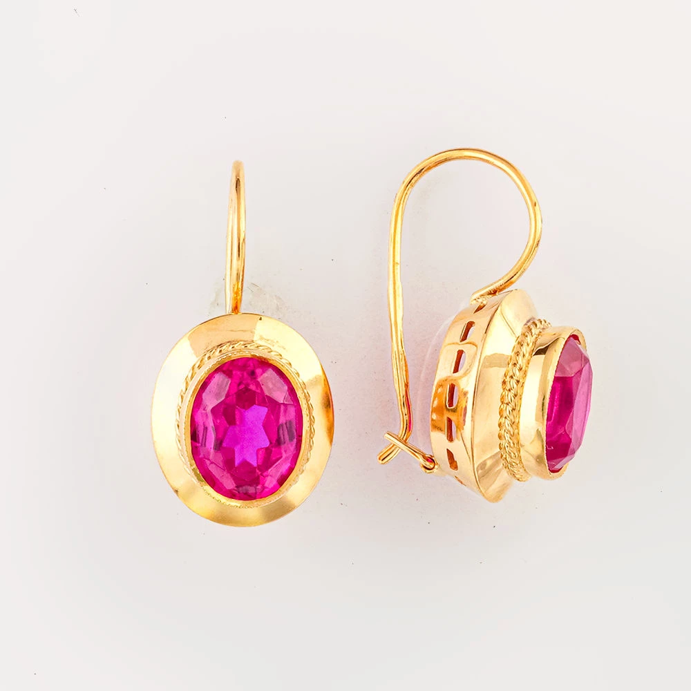 Серьги с фианитом из красного золота 583 пробы