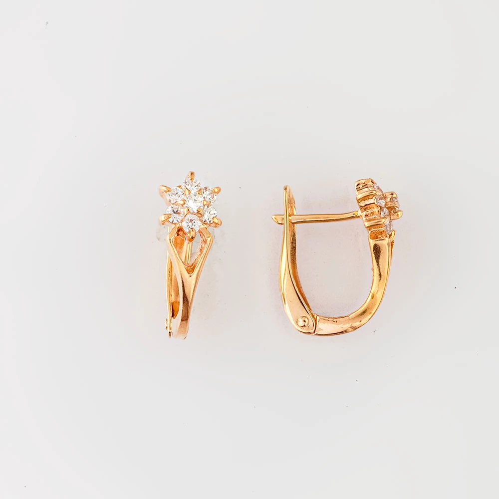 Серьги с фианитом из красного золота 585 пробы