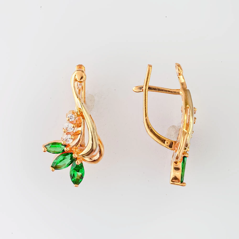 Серьги с фианитом из красного золота 585 пробы