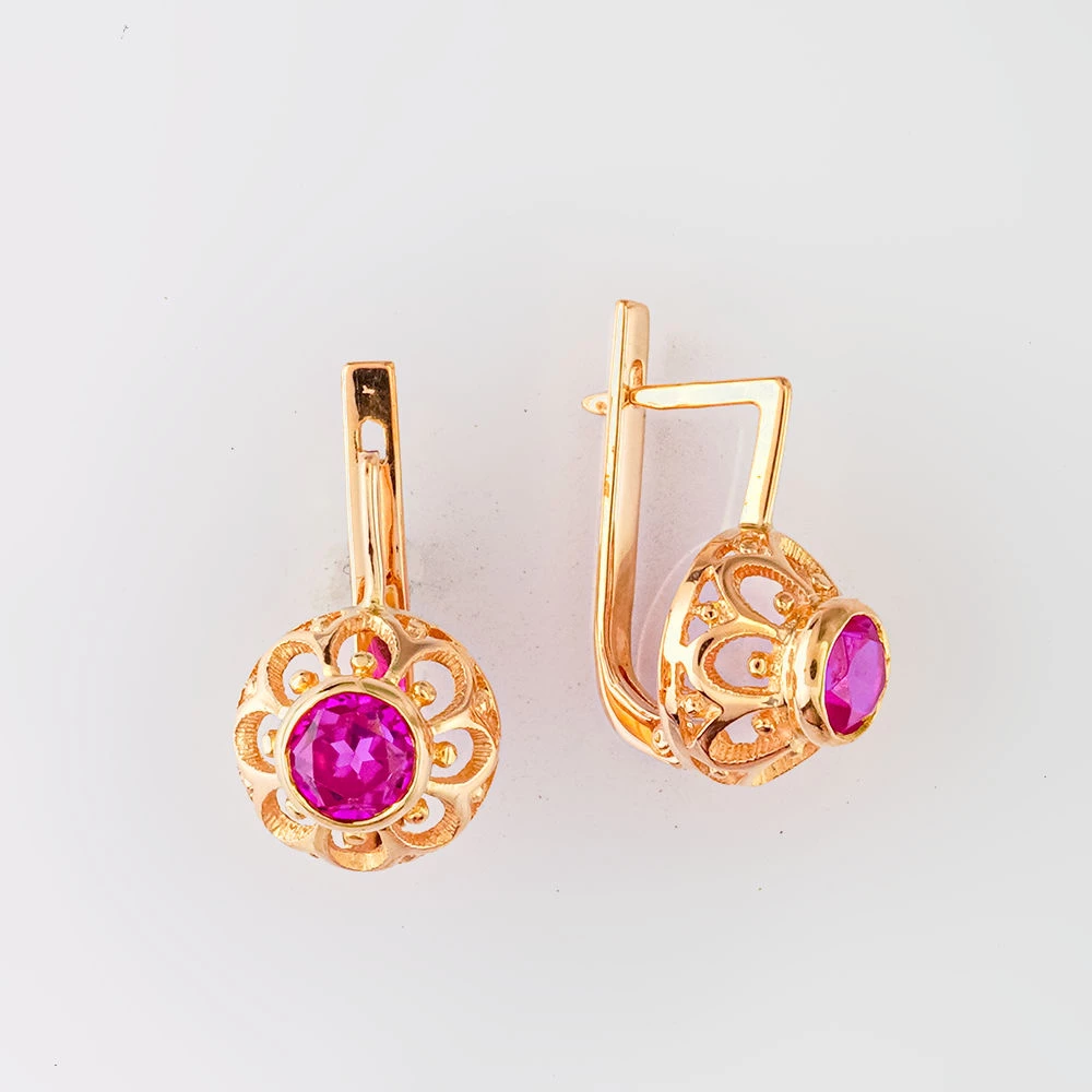 Серьги с фианитом из красного золота 583 пробы