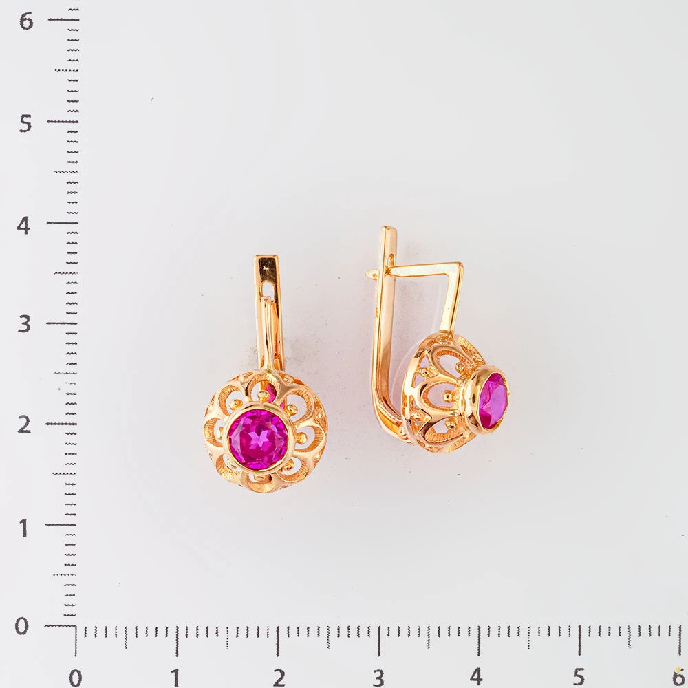 Серьги с фианитом из красного золота 583 пробы