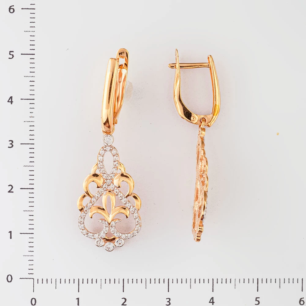 Серьги с фианитом из красного золота 585 пробы