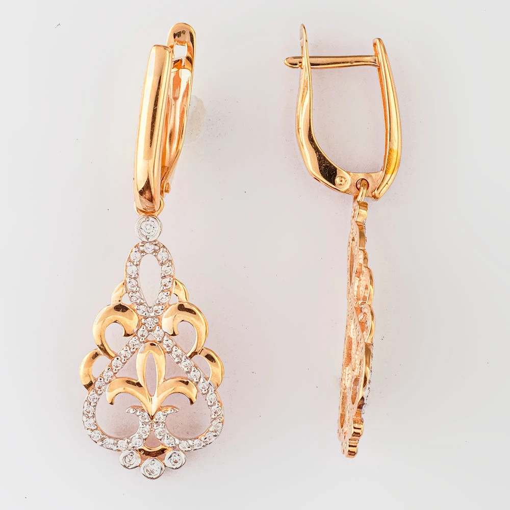 Серьги с фианитом из красного золота 585 пробы