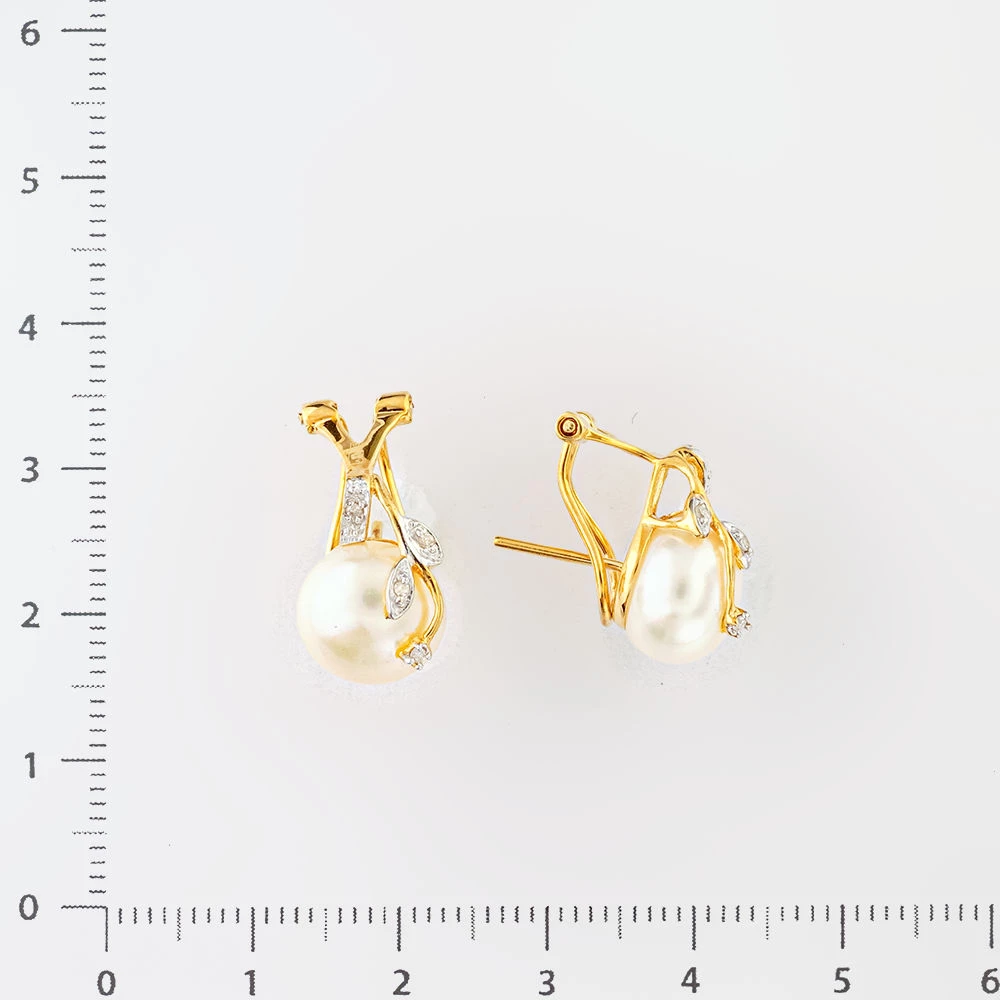 Серьги с культивированным жемчугом из желтого золота 585 пробы