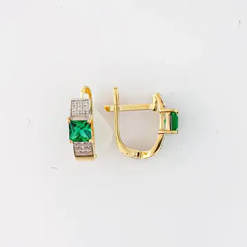 Серьги с изумрудом синтетическим из желтого золота 585 пробы