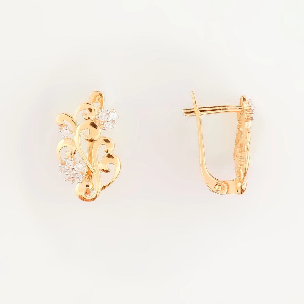 Серьги с фианитом из красного золота 585 пробы