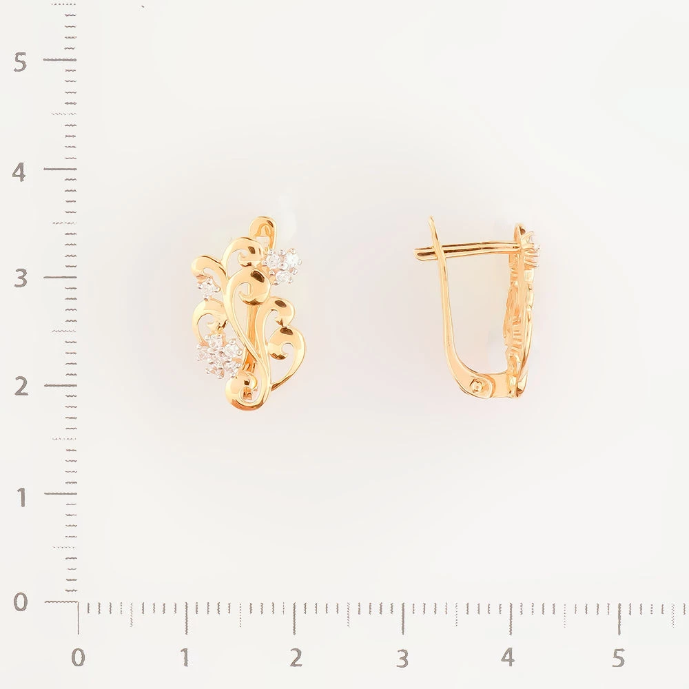 Серьги с фианитом из красного золота 585 пробы