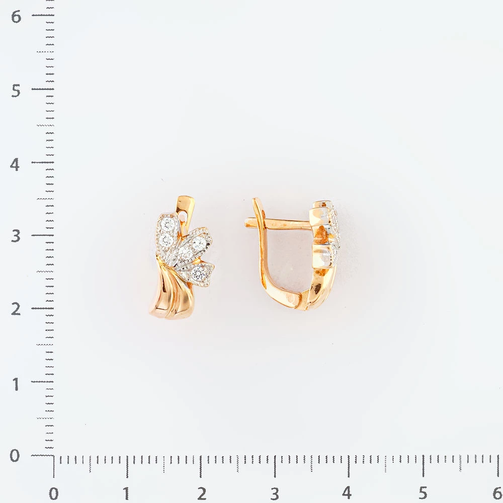 Серьги с фианитом из красного золота 585 пробы