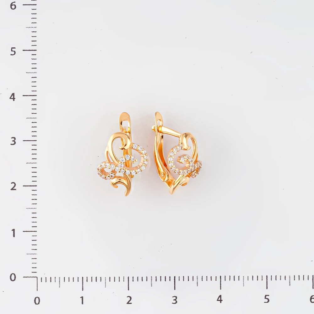 Серьги с фианитом из красного золота 585 пробы