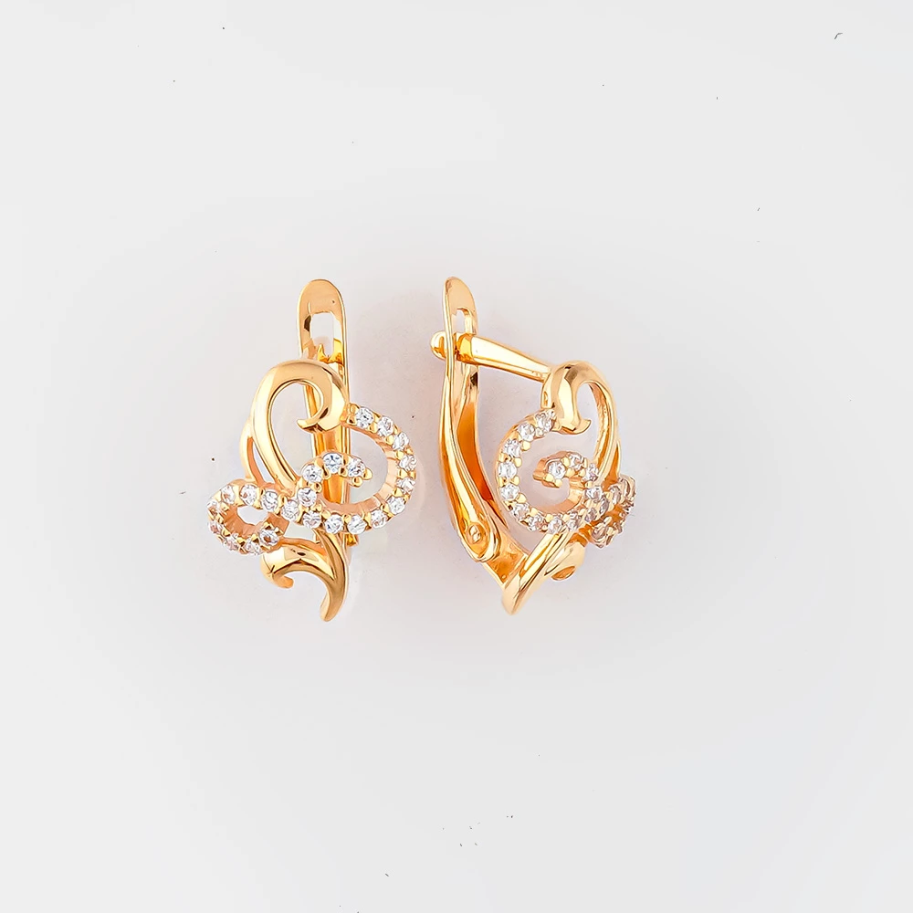Серьги с фианитом из красного золота 585 пробы