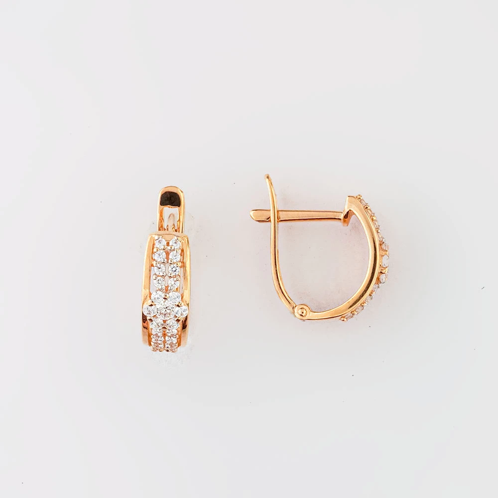 Серьги с фианитом из красного золота 585 пробы