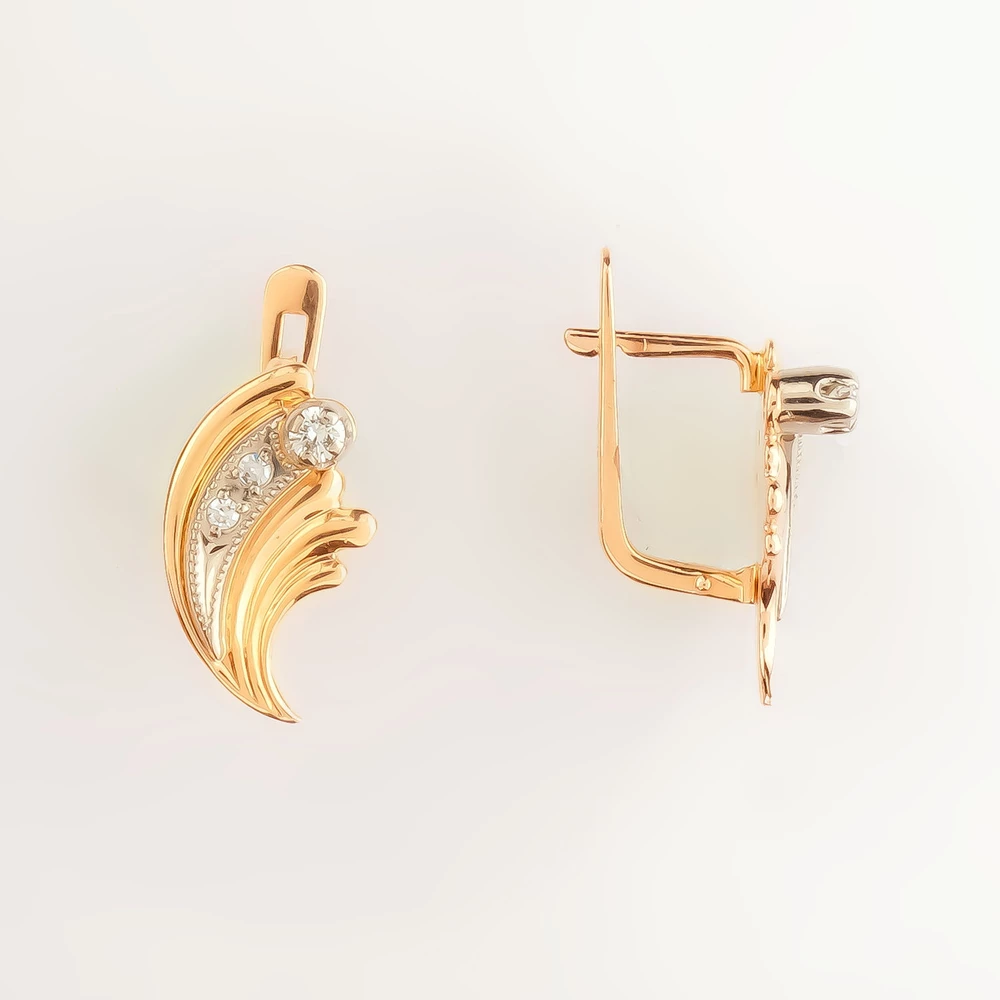 Серьги с бриллиантом из красного золота 585 пробы