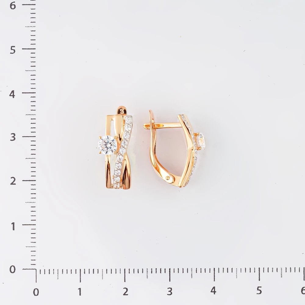 Серьги с фианитом из красного золота 585 пробы