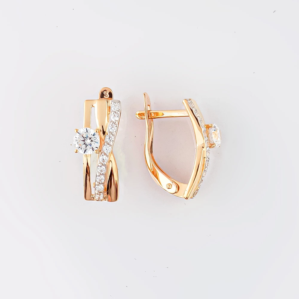 Серьги с фианитом из красного золота 585 пробы