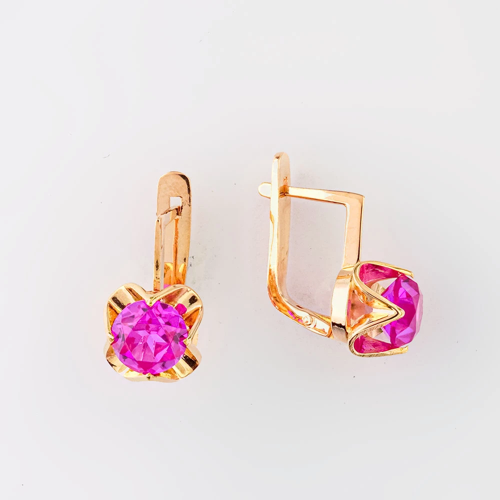 Серьги с фианитом из красного золота 585 пробы